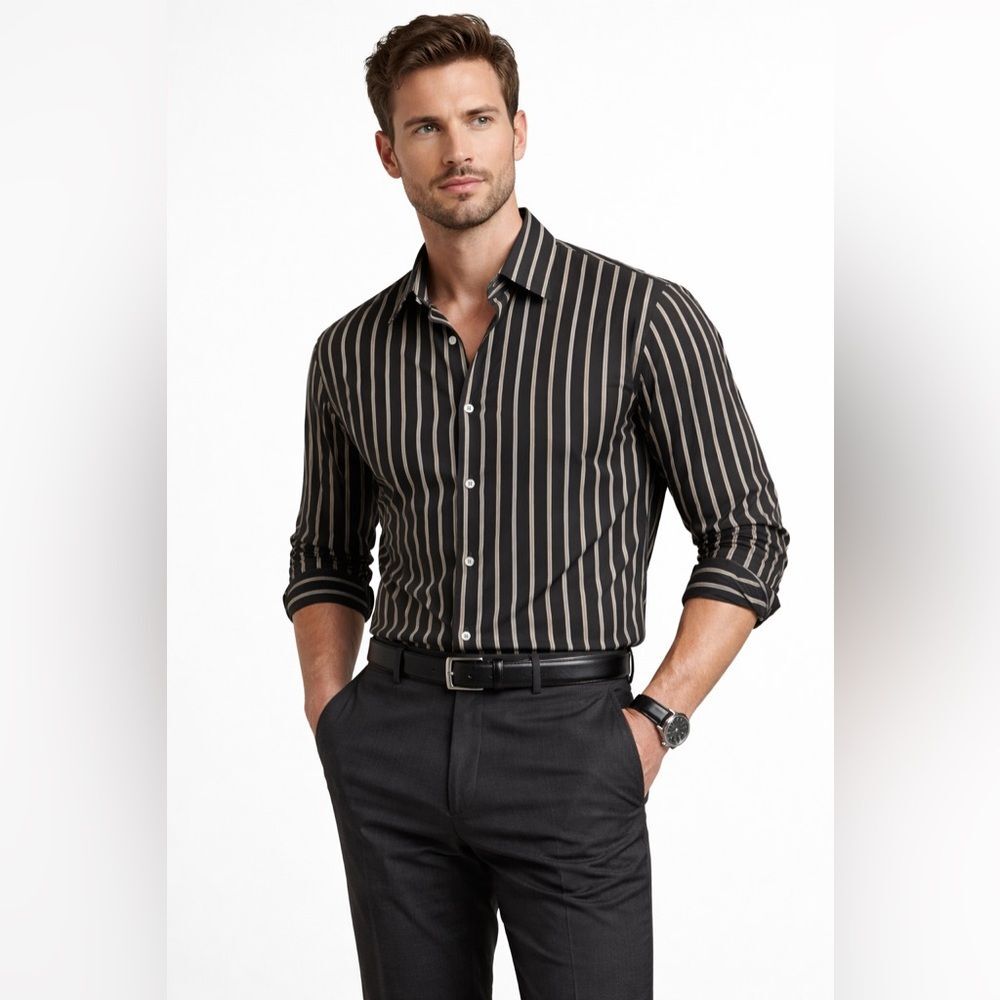 Ermenegildo Zegna Italy Men’s Striped Button-Down Shirt Brown Size XL